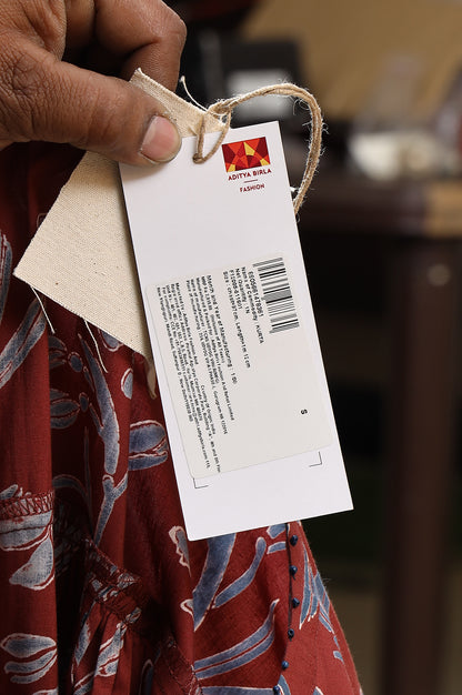 Red Handblock Print Kurta In Soft Voile