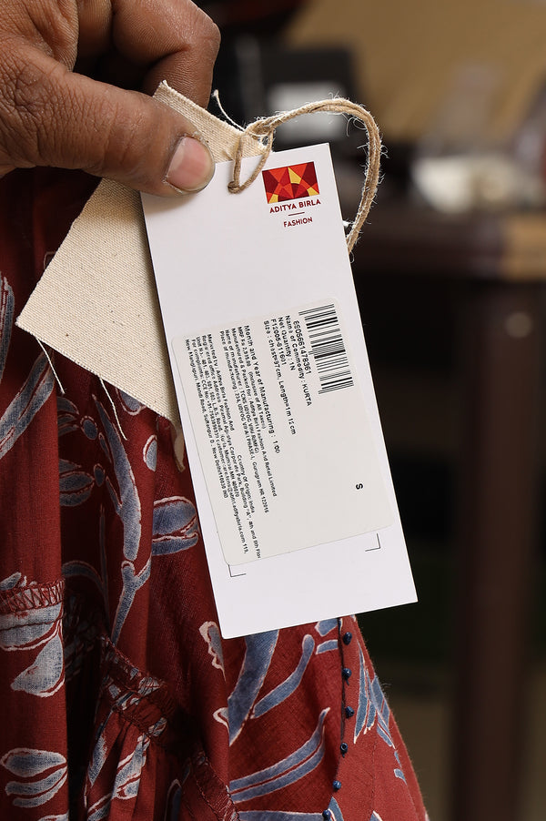 Red Handblock Print Kurta In Soft Voile