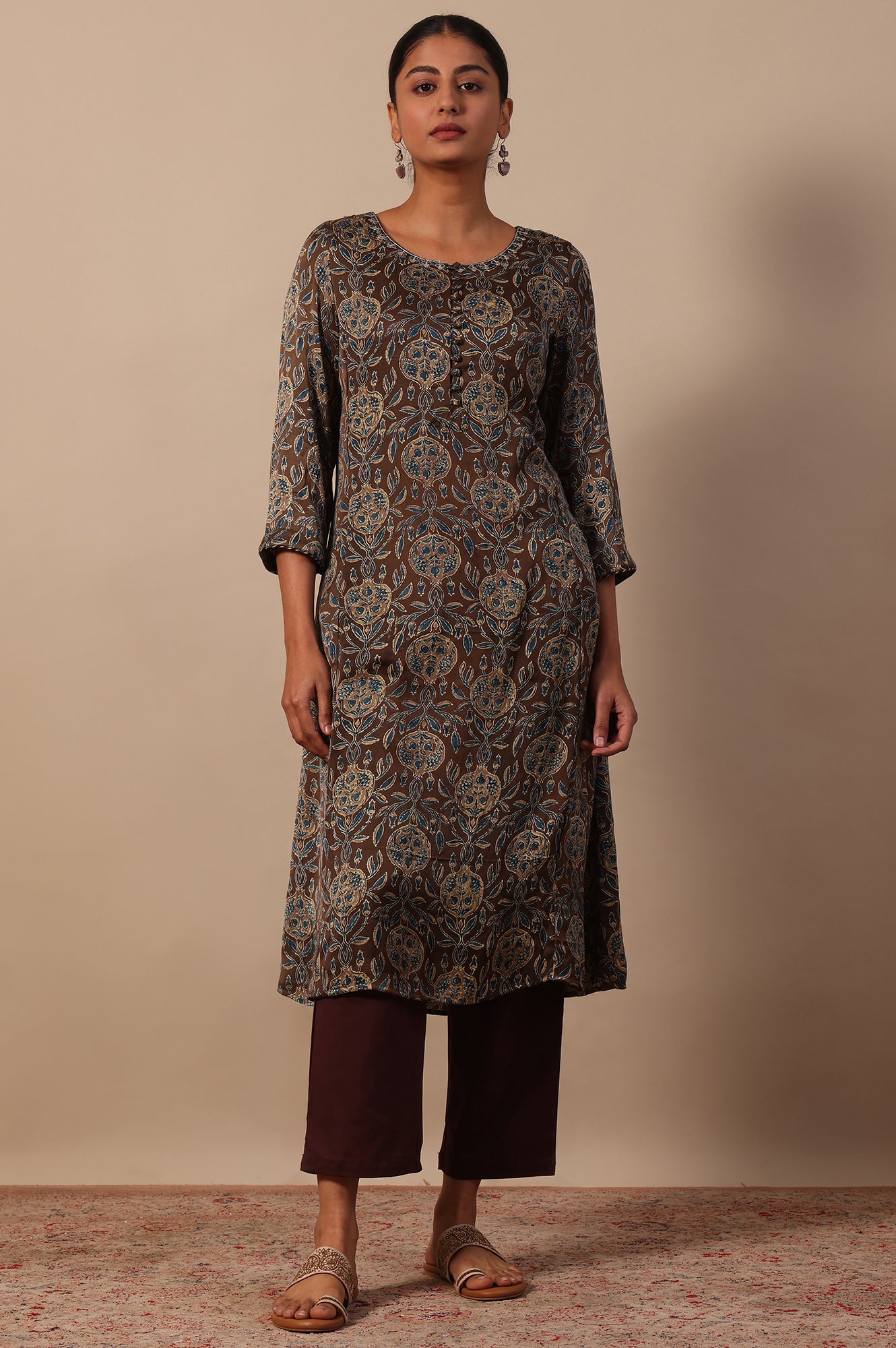 Floral Printed  A-line Modal Satin Kurta
