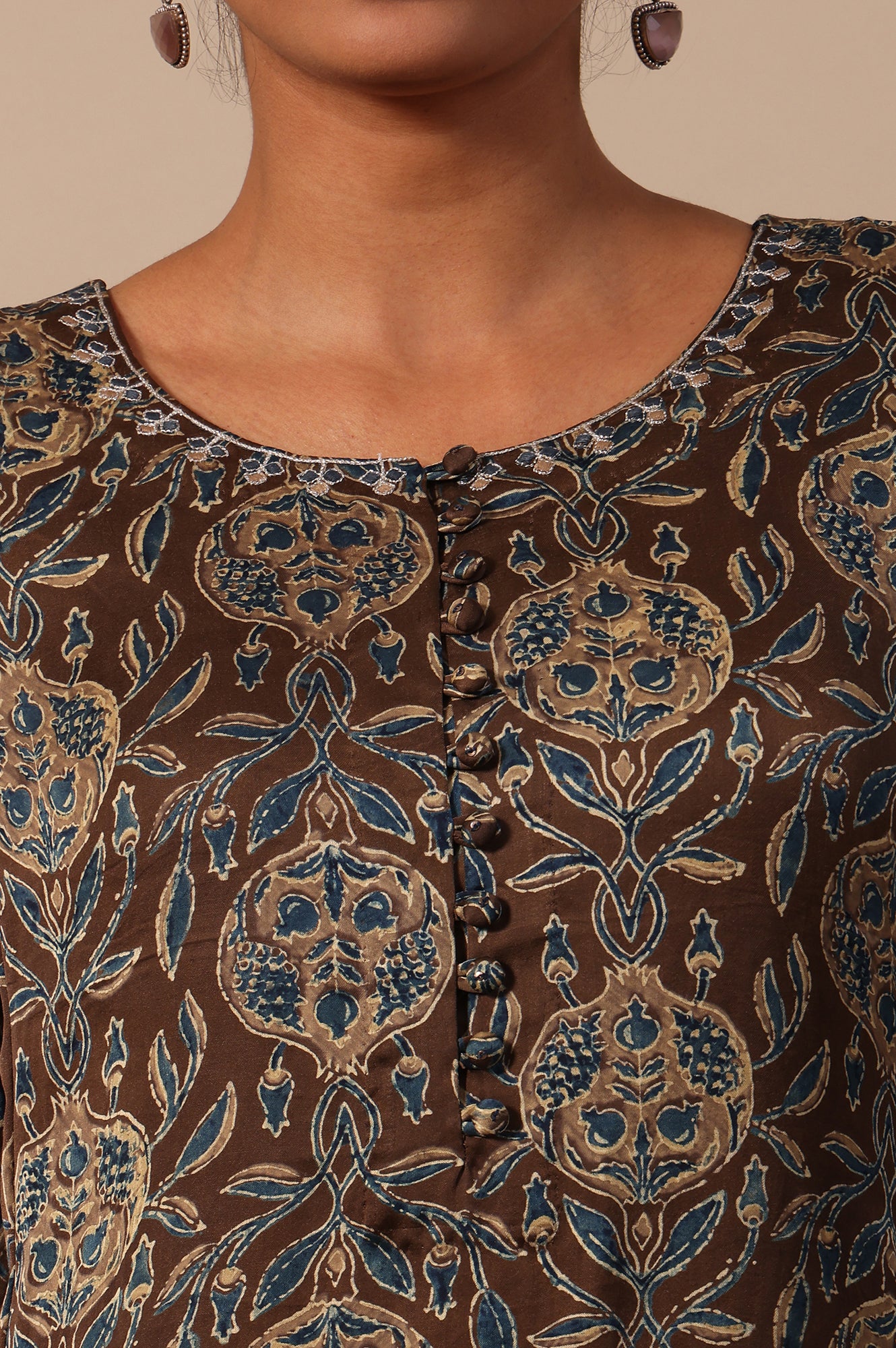 Floral Printed  A-line Modal Satin Kurta