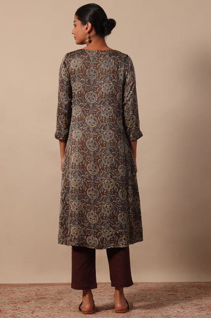 Floral Printed  A-line Modal Satin Kurta
