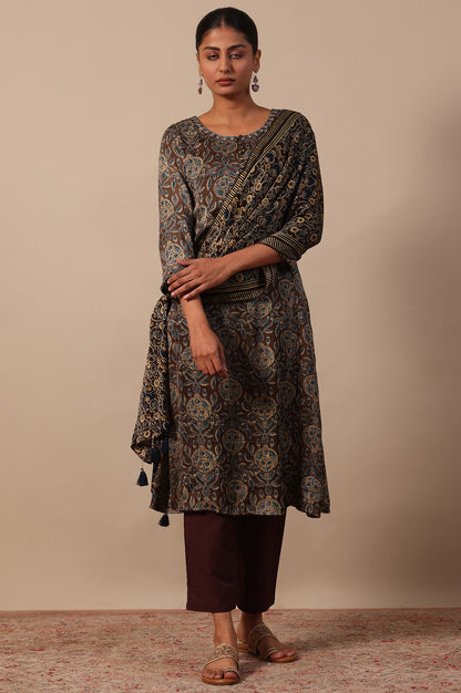 Floral Printed  A-line Modal Satin Kurta