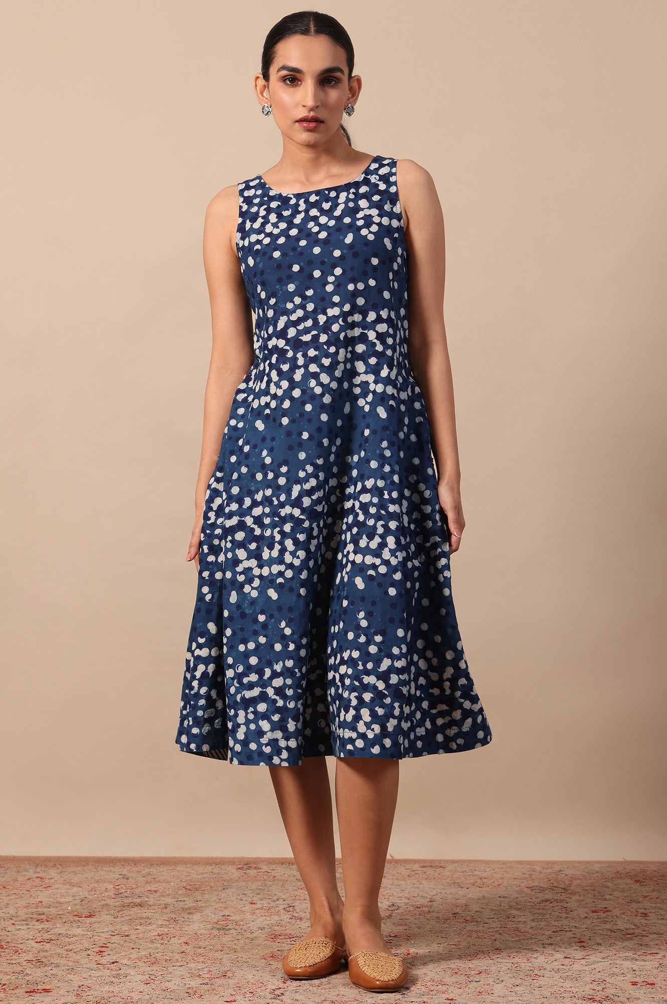 Polka Print Flared Pure Cotton Dress