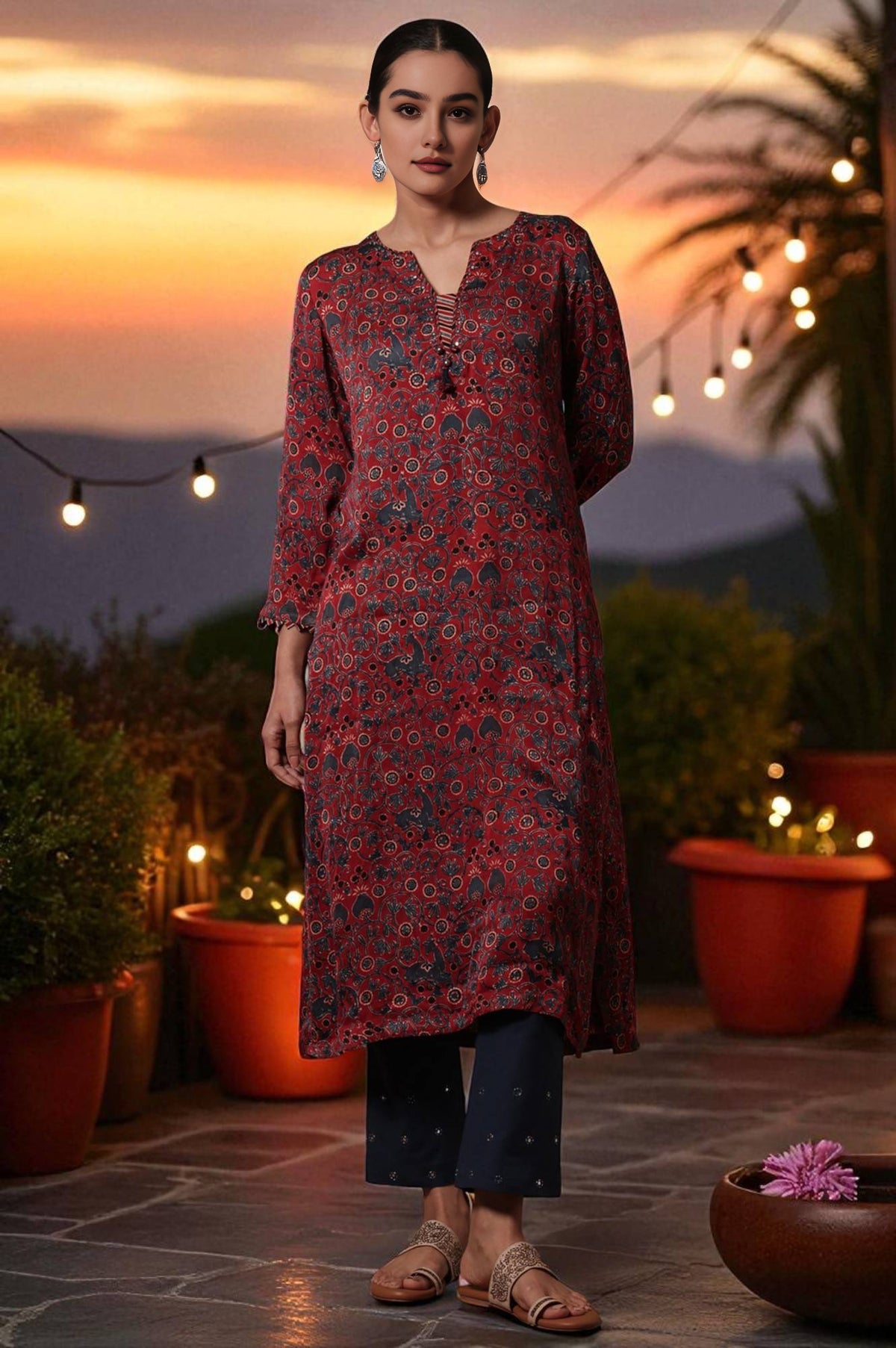 Printed  A-line Viscose Kurta - S