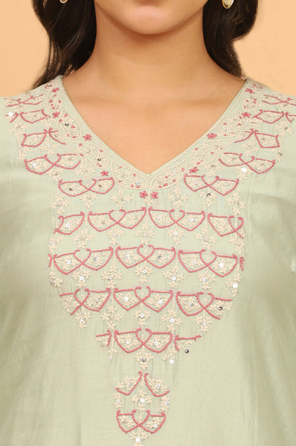 Light Green Chikankari Kurta in Cotton Silk