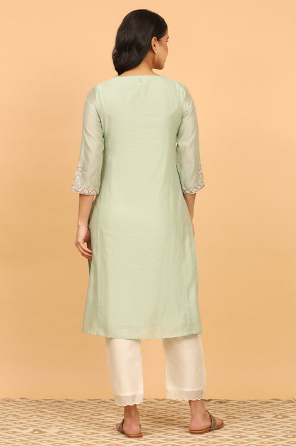 Light Green Chikankari Kurta in Cotton Silk