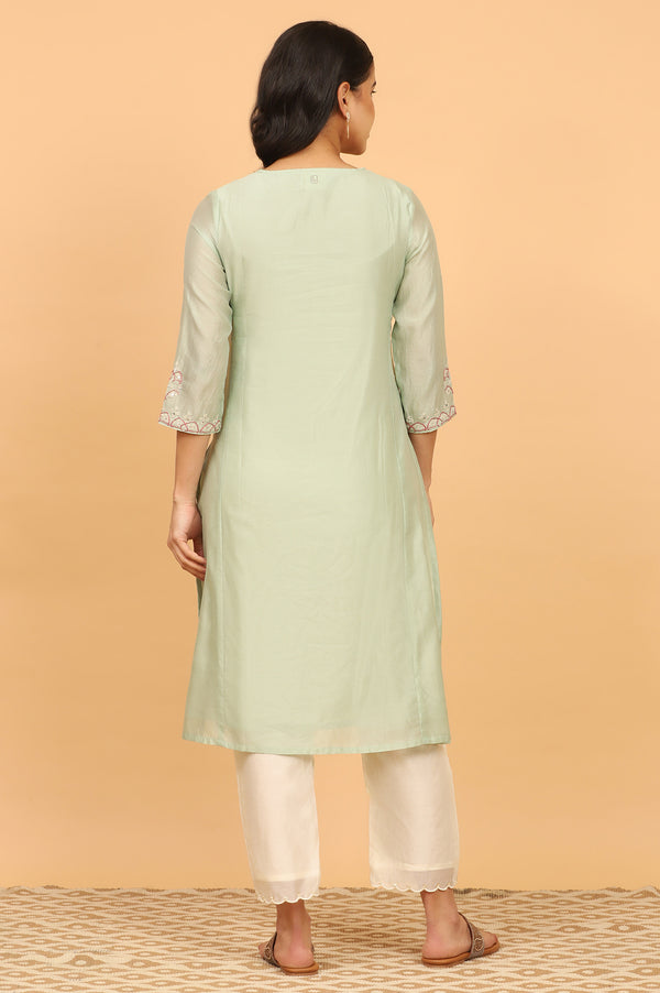 Light Green Chikankari Kurta in Cotton Silk