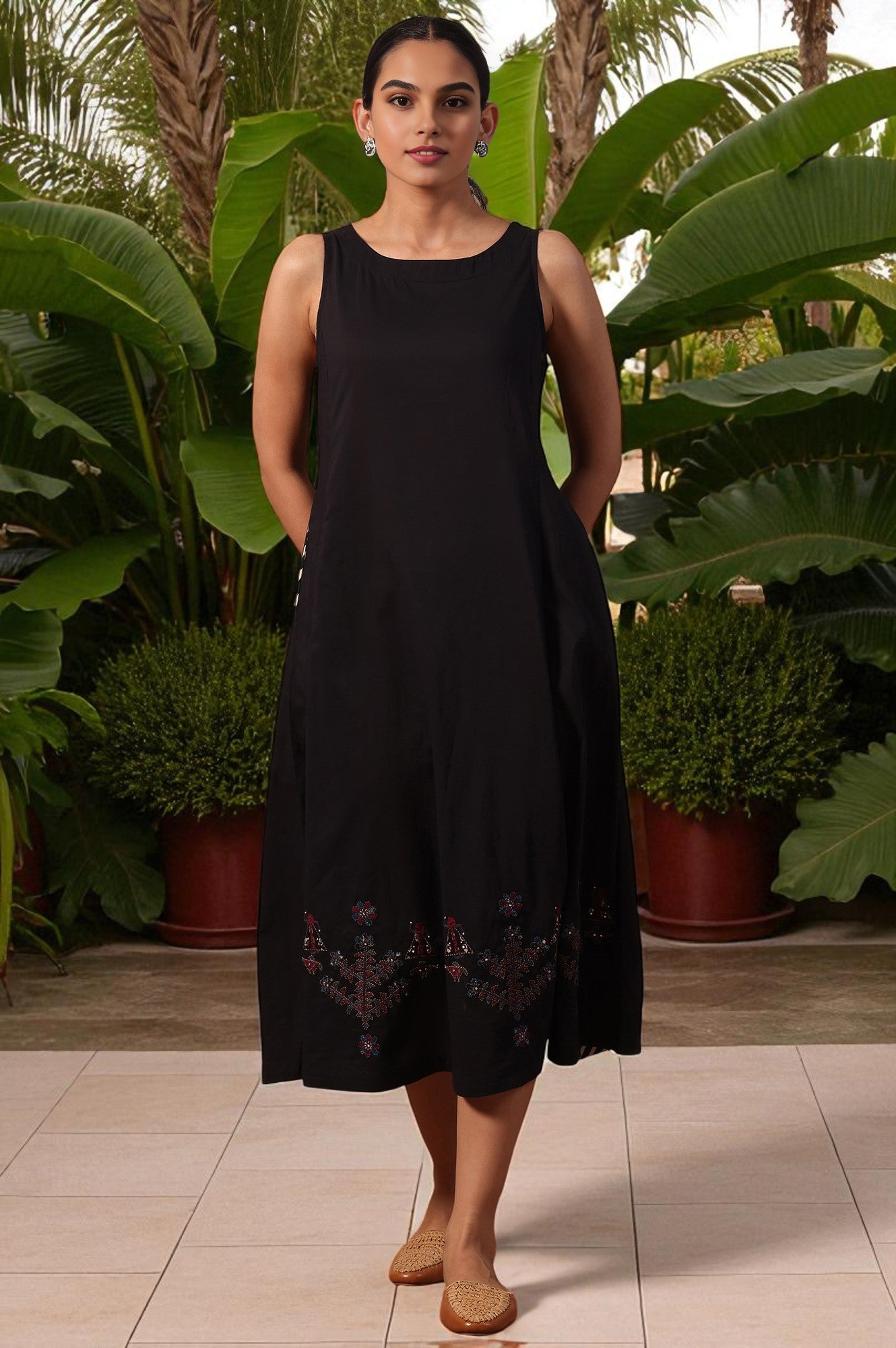 Solid Flared Pure Cotton Dress