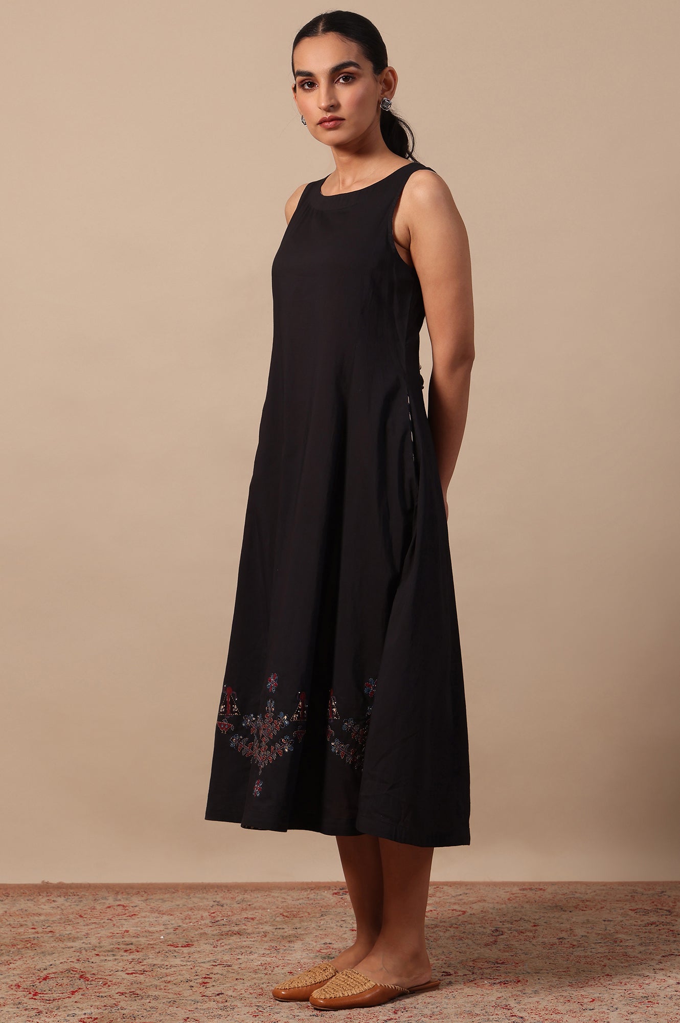 Solid Flared Pure Cotton Dress