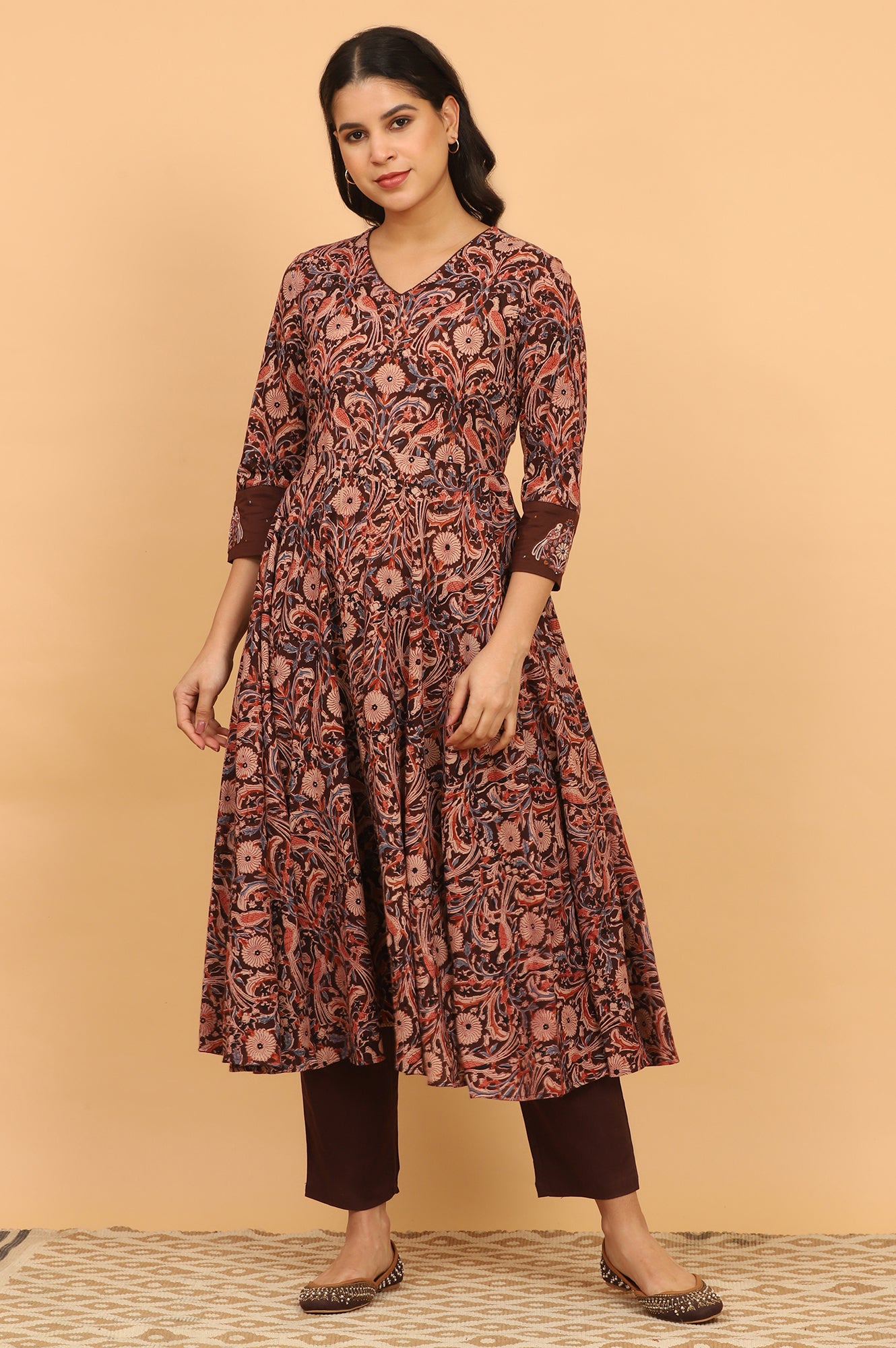 Dark Wine Handblock Print Kalamkari Kurta