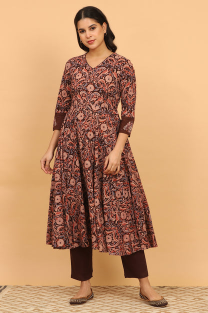 Dark Wine Handblock Print Kalamkari Kurta