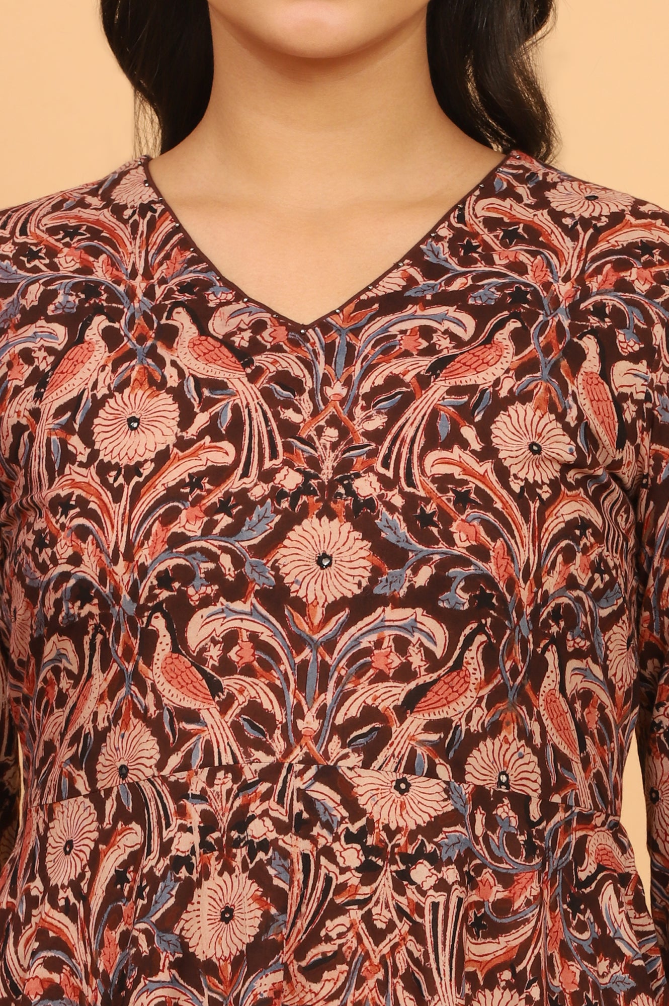 Dark Wine Handblock Print Kalamkari Kurta