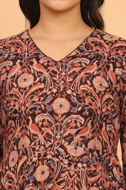 Dark Wine Handblock Print Kalamkari Kurta
