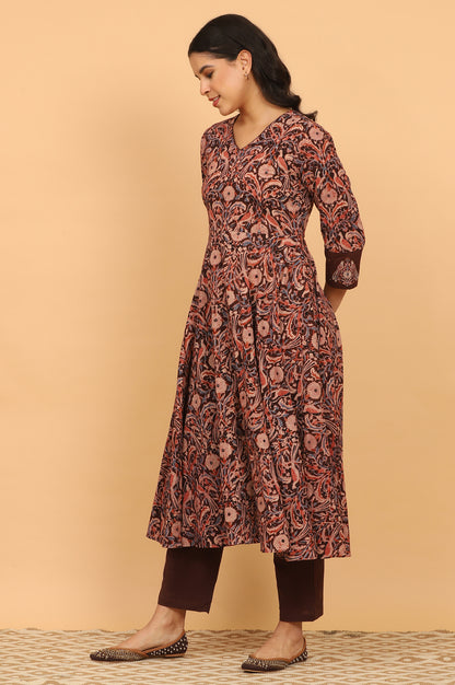 Dark Wine Handblock Print Kalamkari Kurta