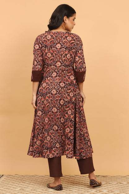 Dark Wine Handblock Print Kalamkari Kurta