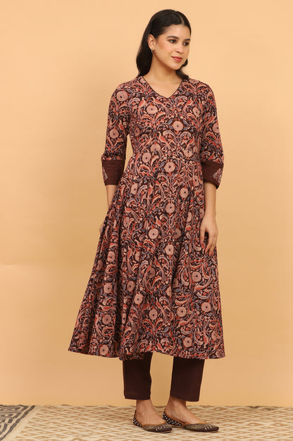 Dark Wine Handblock Print Kalamkari Kurta