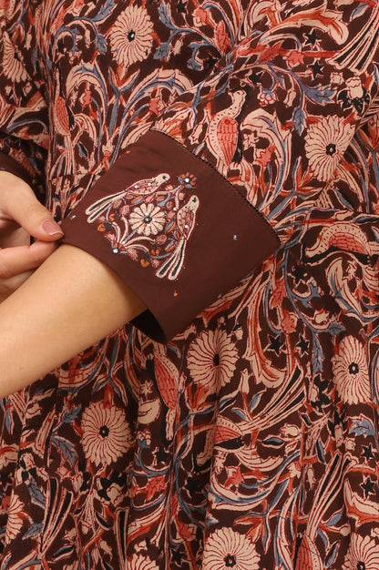 Dark Wine Handblock Print Kalamkari Kurta