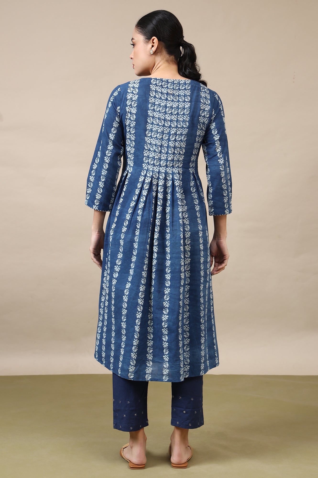 Indigo Handblock Print Pleated Kurta