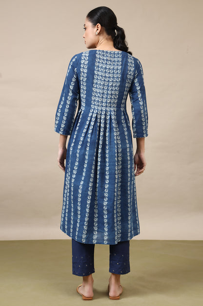Indigo Handblock Print Pleated Kurta