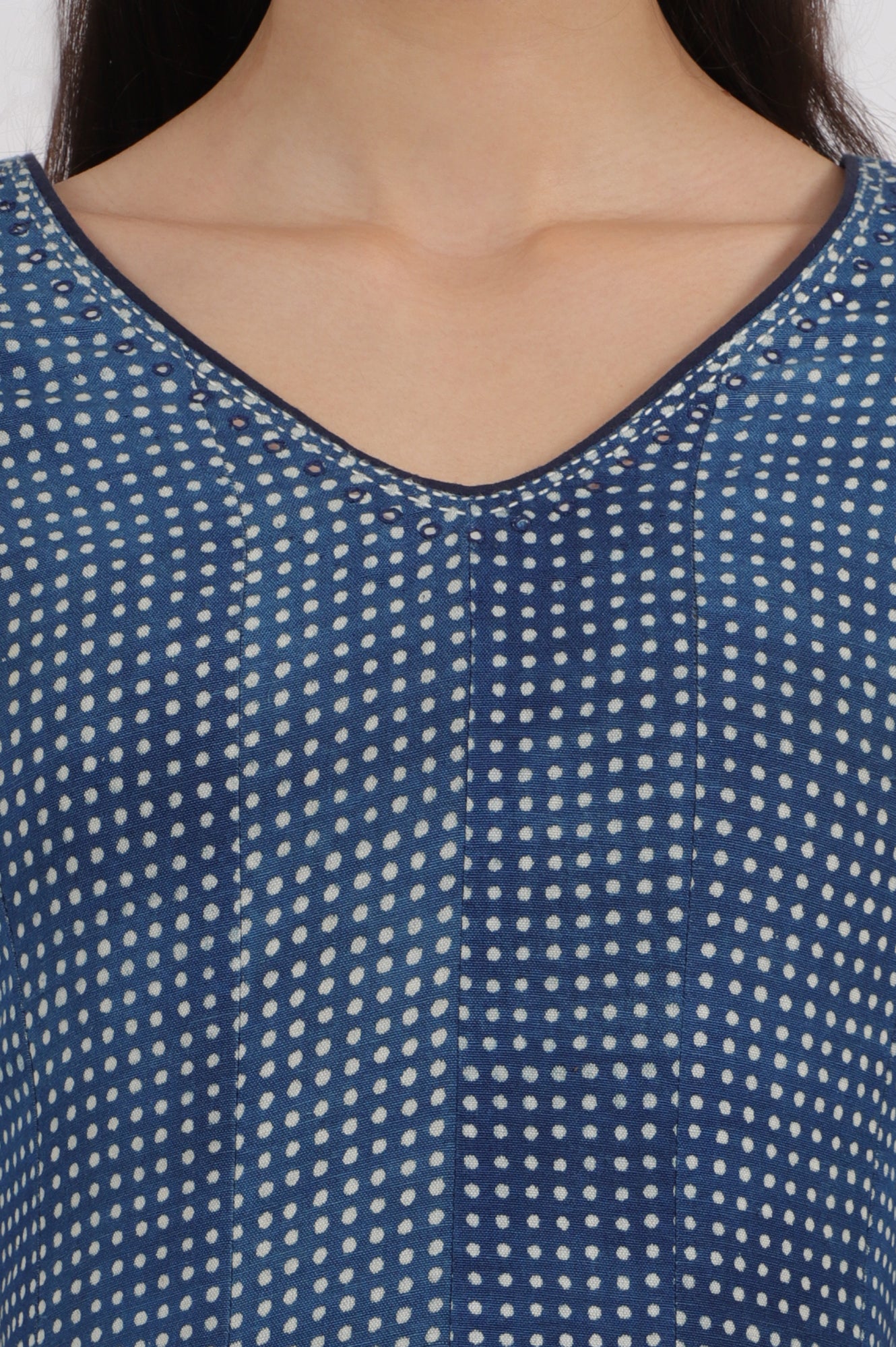 Indigo Handblock Printed Chikankari Kalidar Kurta