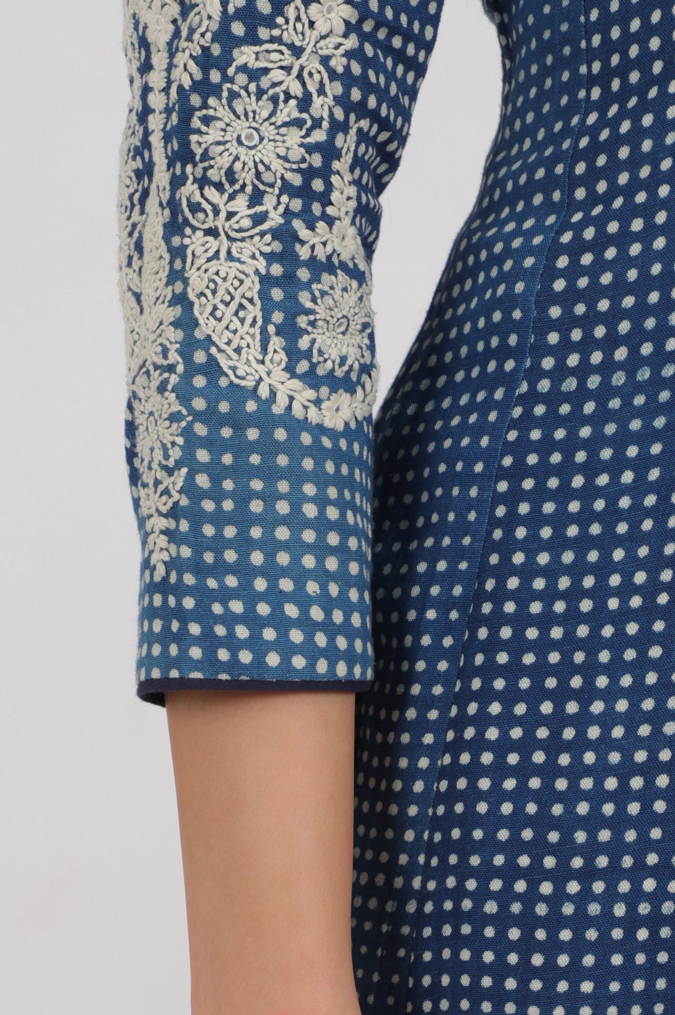 Indigo Handblock Printed Chikankari Kalidar Kurta