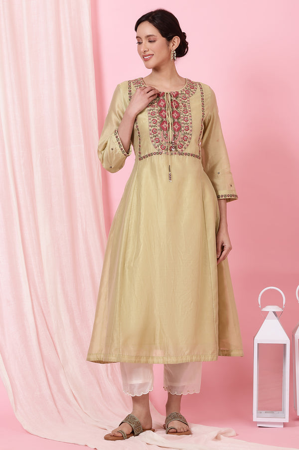 Sage Green Kurta with Multicoloured Aari Embroidery