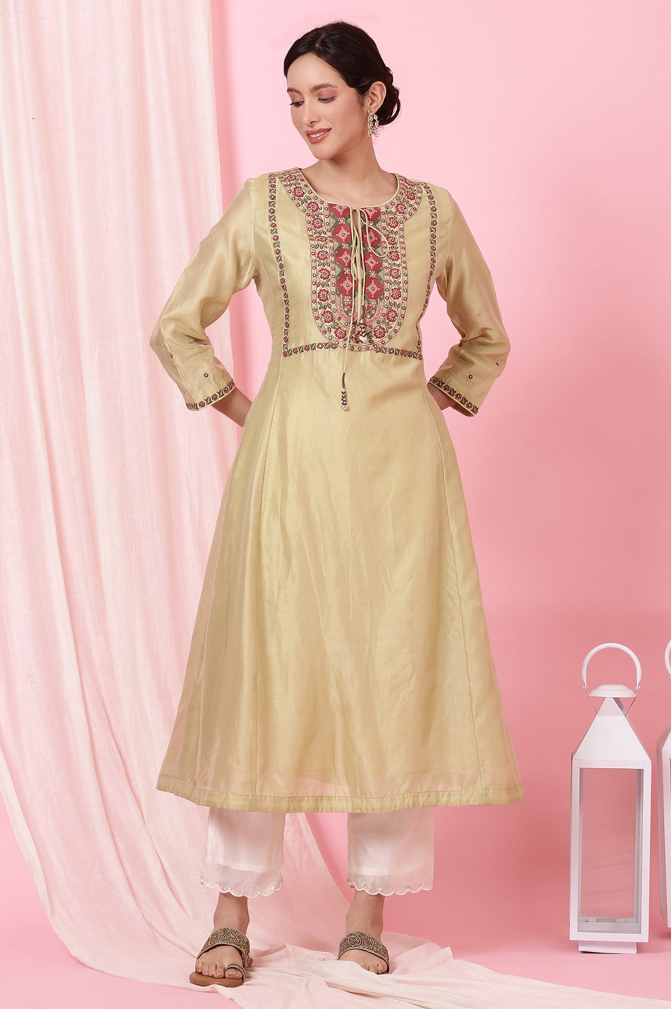 Sage Green Kurta with Multicoloured Aari Embroidery
