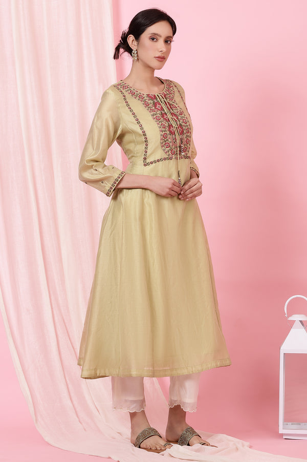 Sage Green Kurta with Multicoloured Aari Embroidery