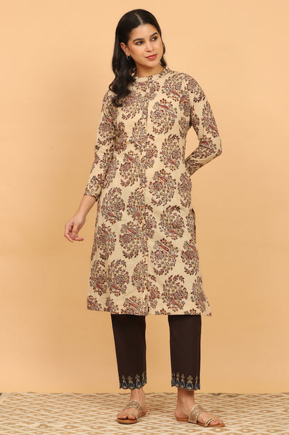 Light Beige Kalamkari Print Shirt Kurta