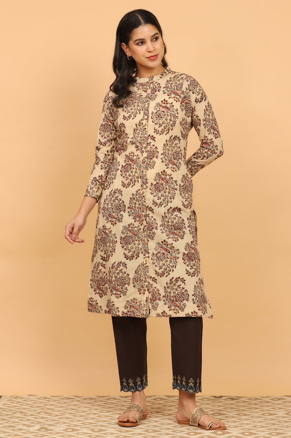 Light Beige Kalamkari Print Shirt Kurta