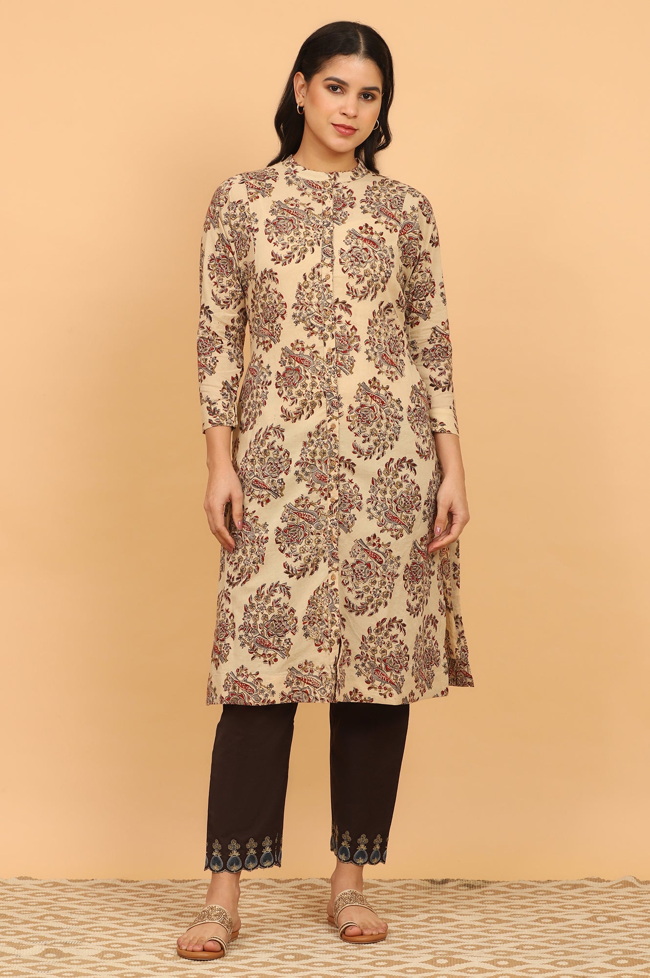Light Beige Kalamkari Print Shirt Kurta