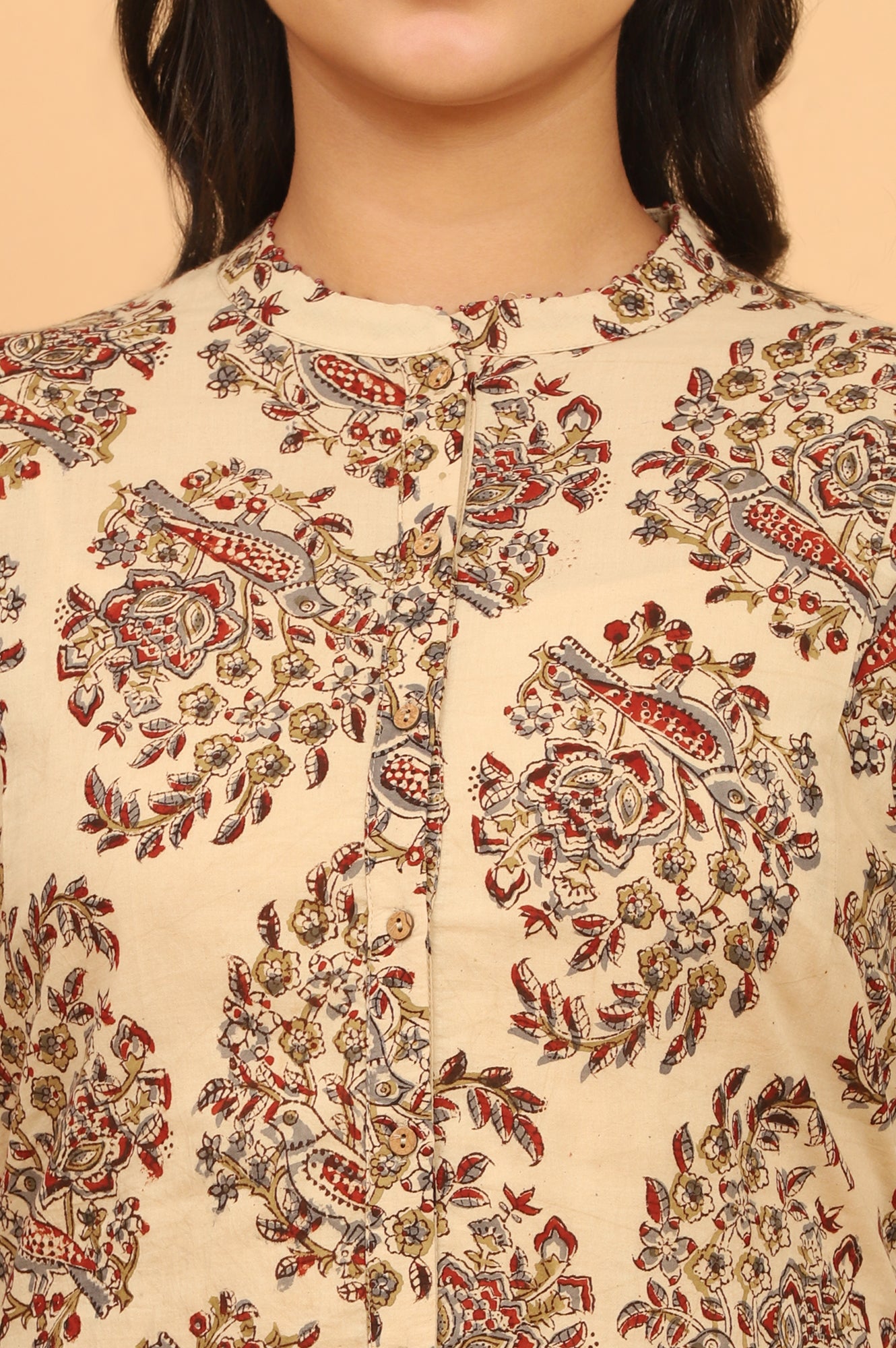 Light Beige Kalamkari Print Shirt Kurta