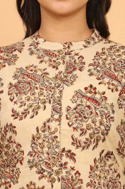 Light Beige Kalamkari Print Shirt Kurta