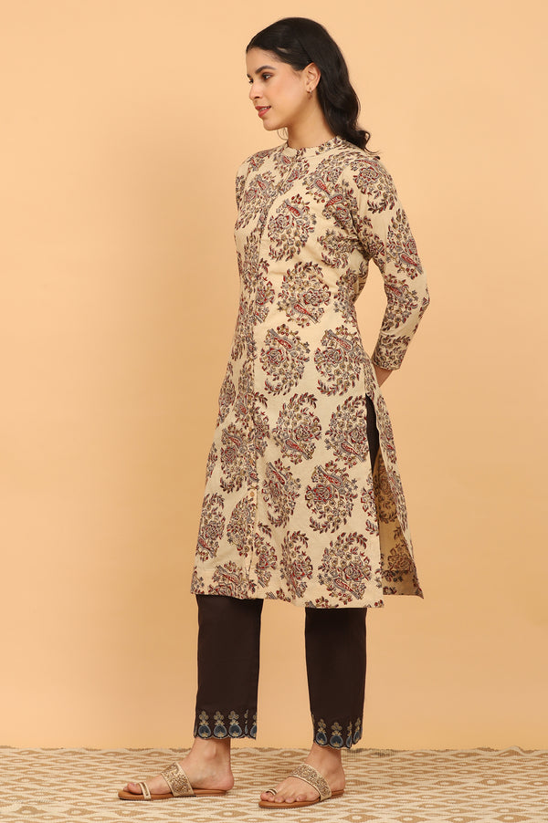 Light Beige Kalamkari Print Shirt Kurta