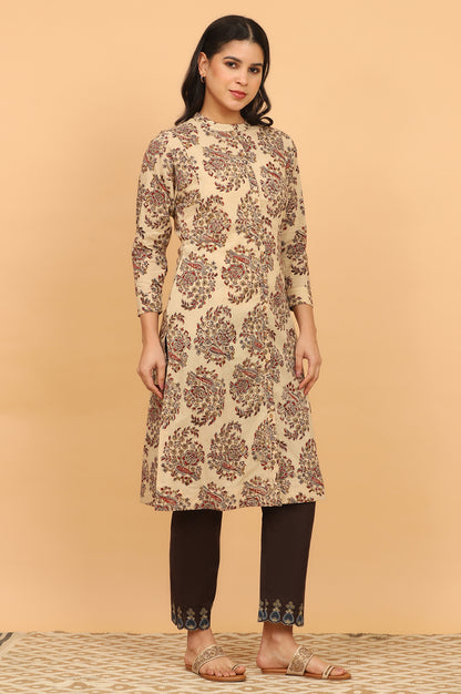 Light Beige Kalamkari Print Shirt Kurta