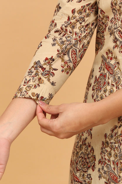 Light Beige Kalamkari Print Shirt Kurta