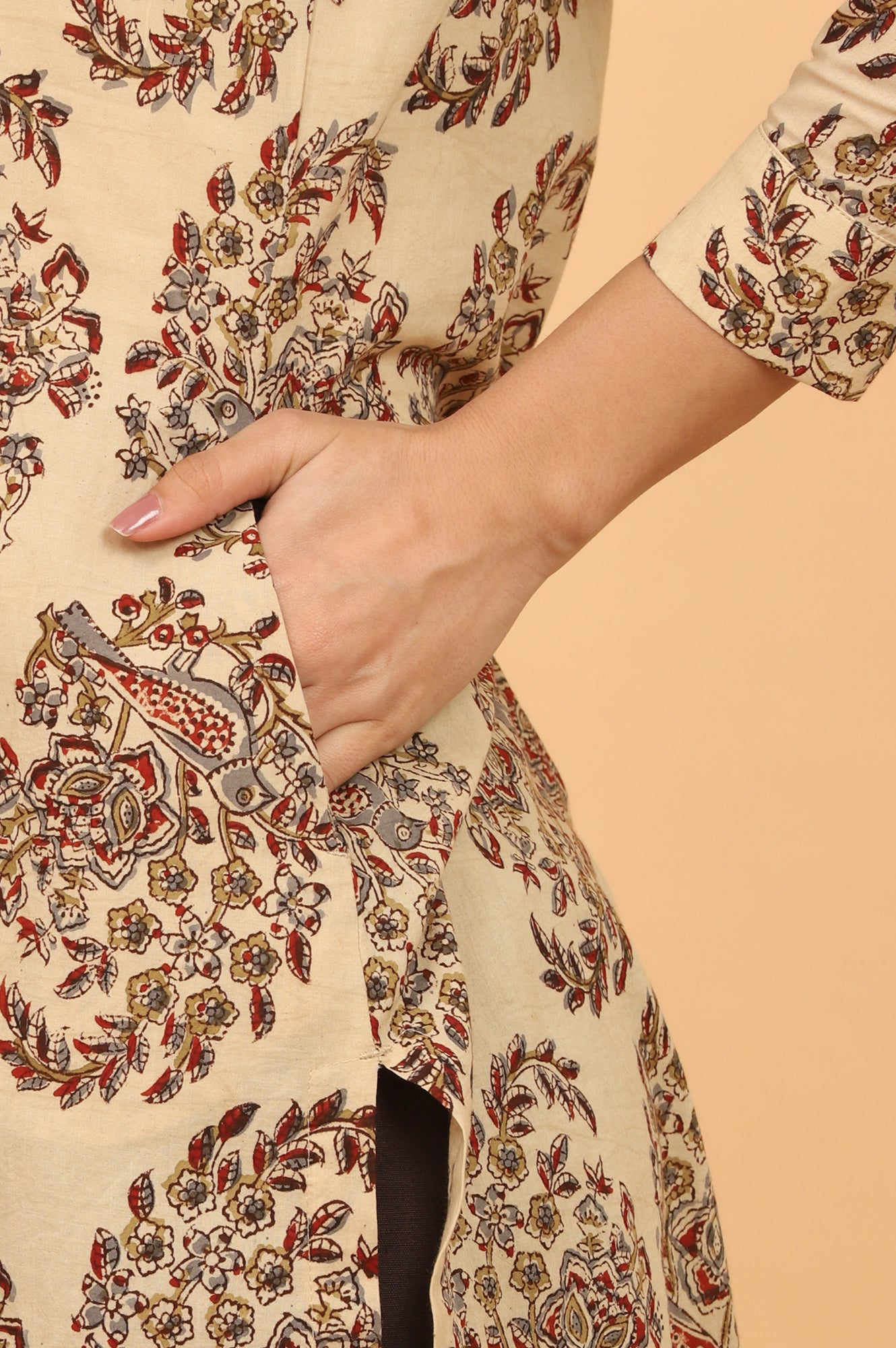 Light Beige Kalamkari Print Shirt Kurta