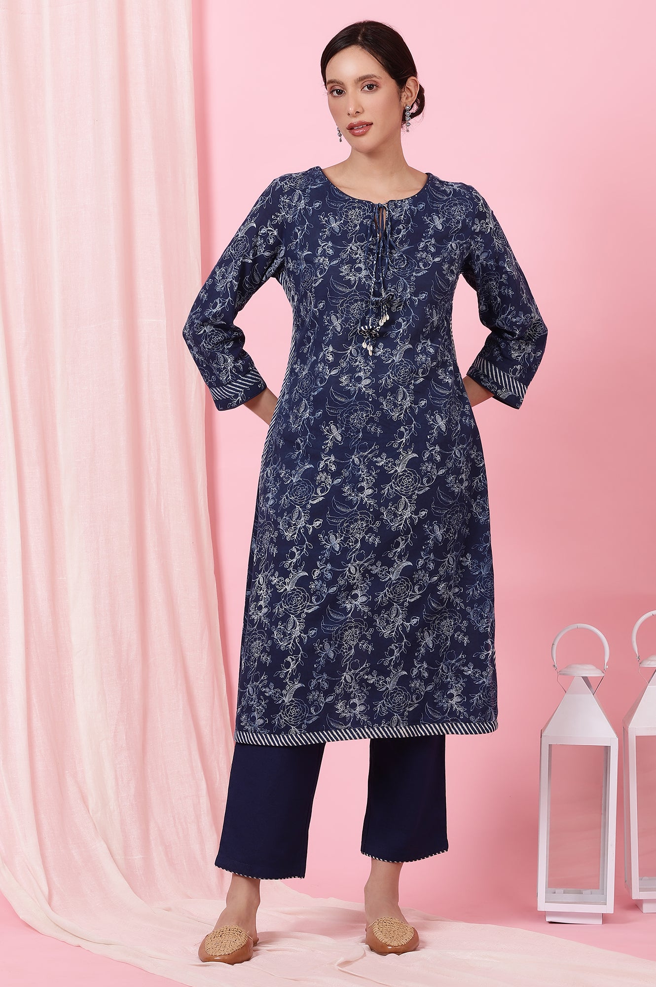 Indigo Handblock Print Straight Kurta