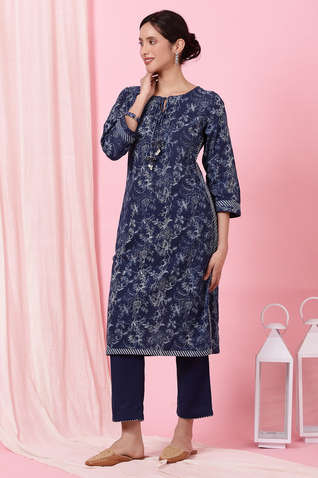 Indigo Handblock Print Straight Kurta