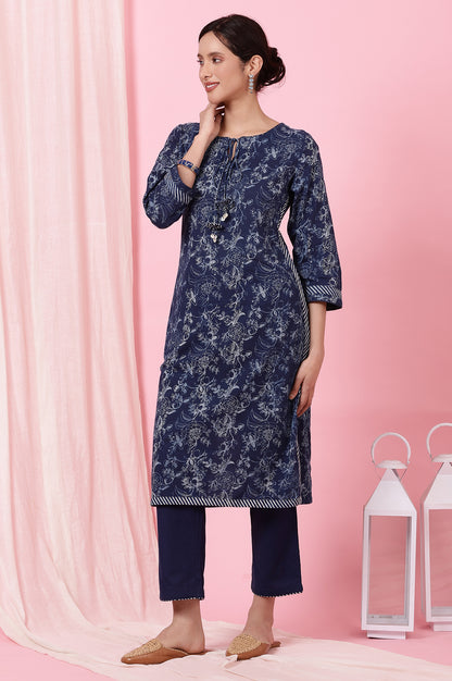 Indigo Handblock Print Straight Kurta