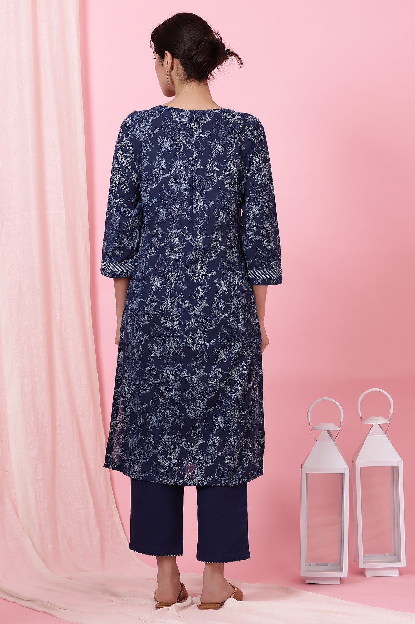 Indigo Handblock Print Straight Kurta