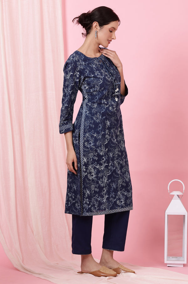 Indigo Handblock Print Straight Kurta