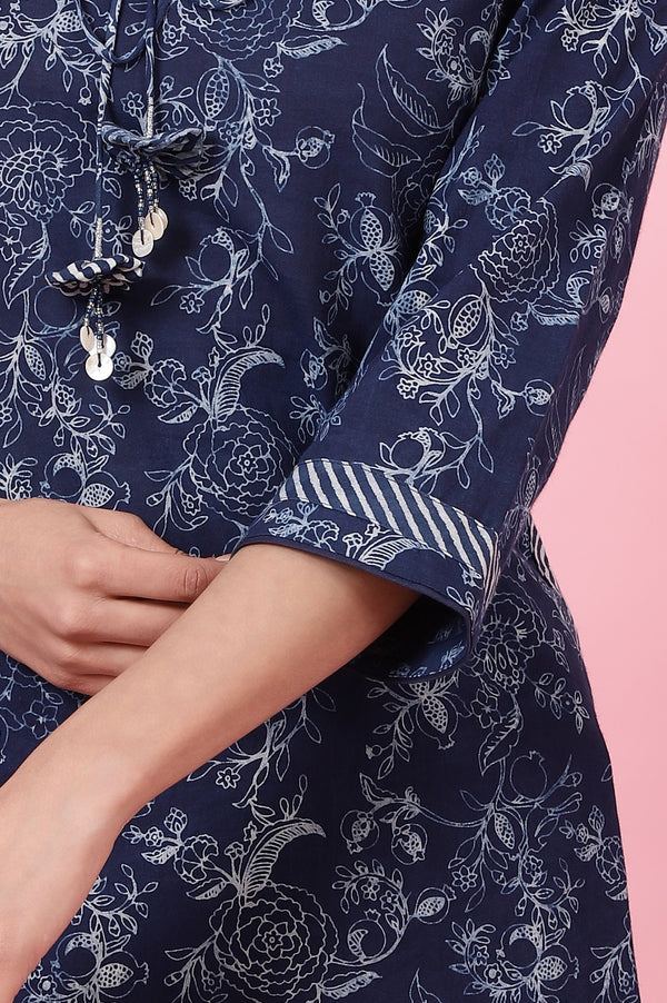 Indigo Handblock Print Straight Kurta