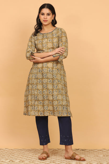 Mustard Yellow Handblock Print Kalamkari Kurta