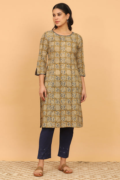 Mustard Yellow Handblock Print Kalamkari Kurta