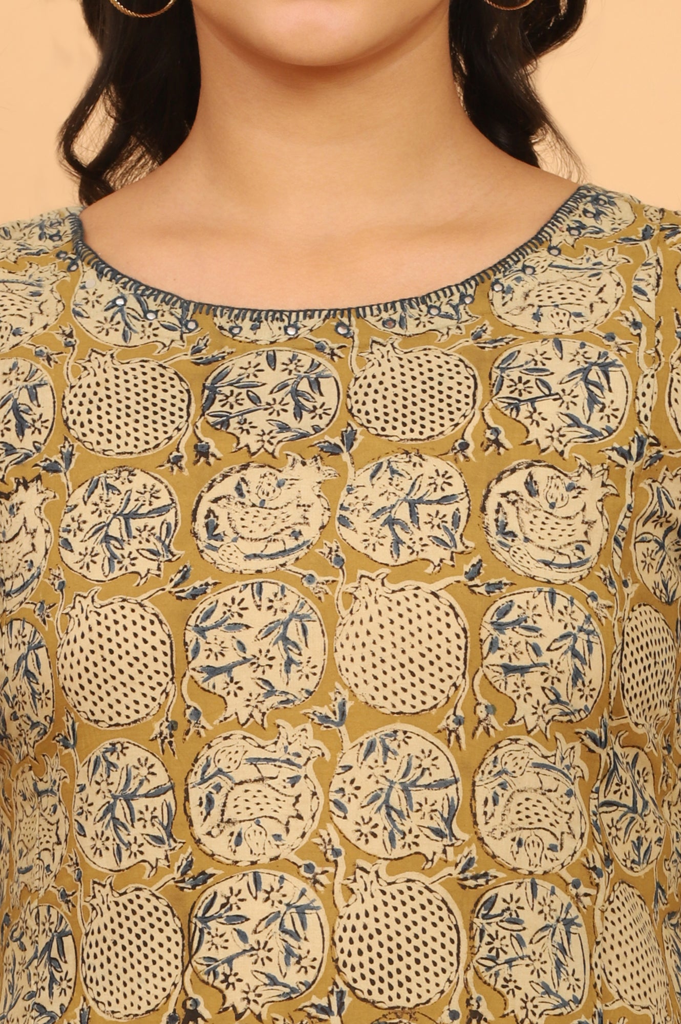 Mustard Yellow Handblock Print Kalamkari Kurta