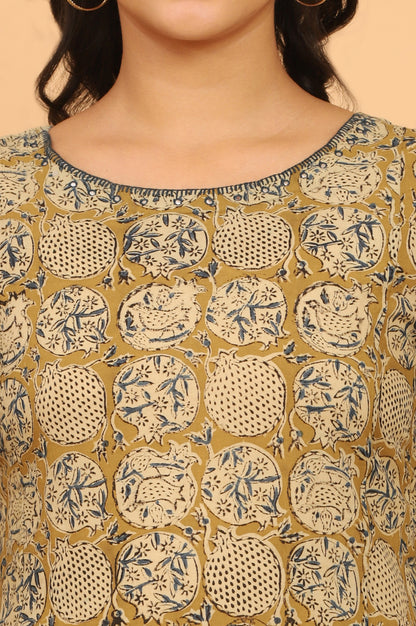 Mustard Yellow Handblock Print Kalamkari Kurta