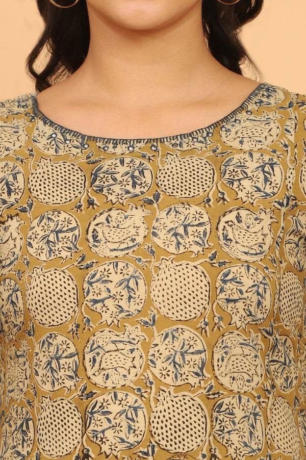 Mustard Yellow Handblock Print Kalamkari Kurta