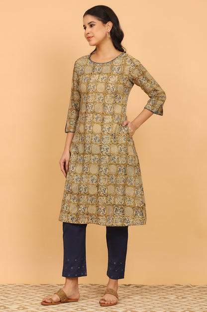 Mustard Yellow Handblock Print Kalamkari Kurta