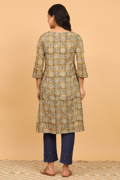 Mustard Yellow Handblock Print Kalamkari Kurta